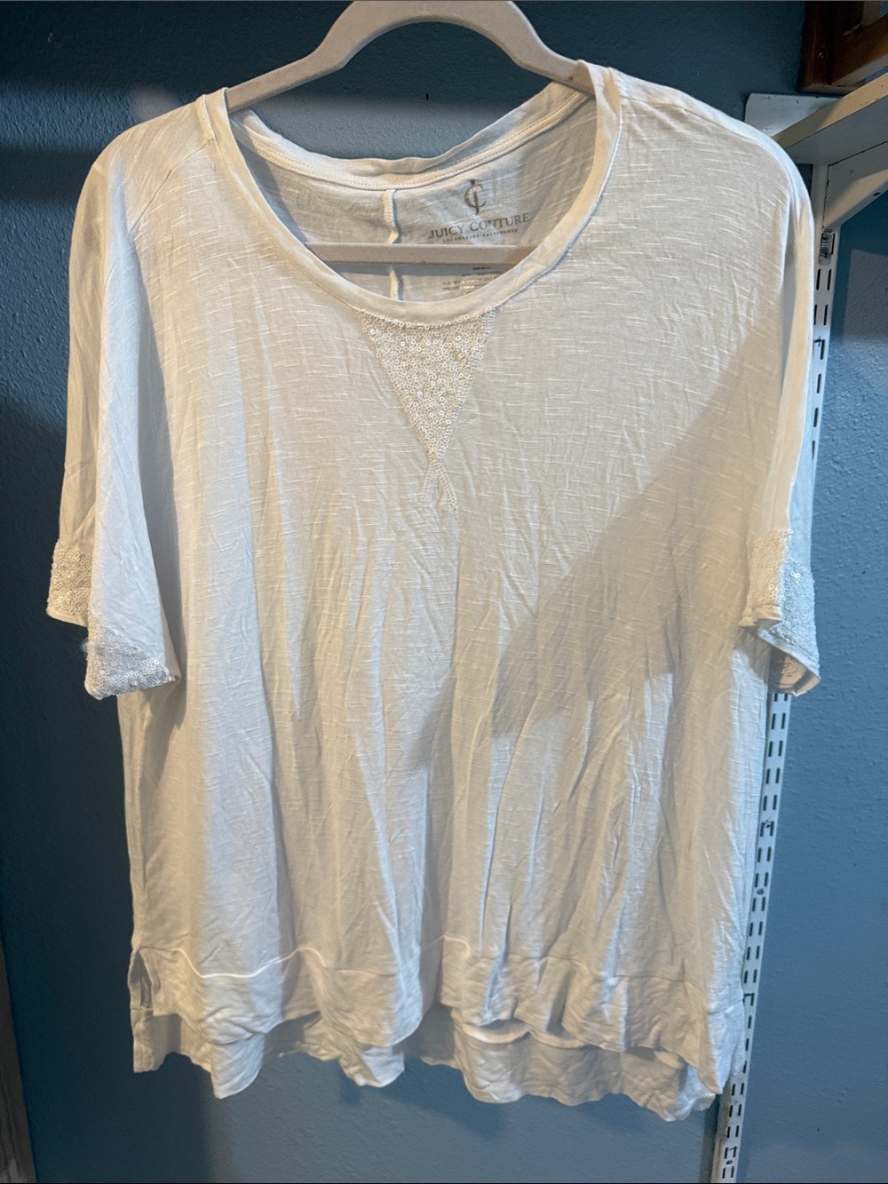 Juicy Couture White Short Sleeve Lace Trim Tee